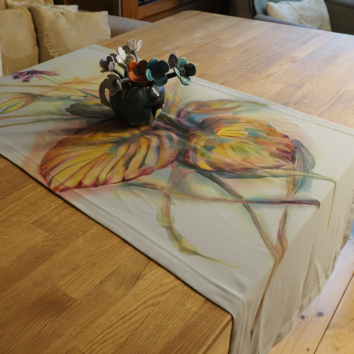 Hand-painted table cloth "Golden Hosta" (58*145 cm) - Image 9